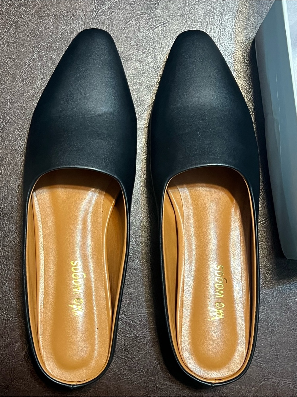 WANDAS Black Slip-On Square-Toe Mule